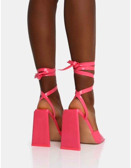 Mojito Coral Patent Lace Up Pyramid Block Heels
