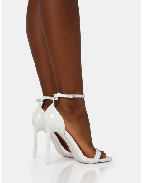 Chaos White Patent Square Toe Strappy Barely There Stiletto Heels