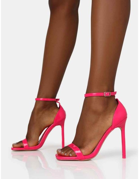 Chaos Bright Pink Patent Square Toe Strappy Barley There Stiletto Heels