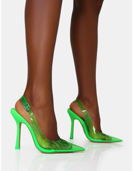Infinity Neon Green Perspex Pointed Toe Stiletto Court Heels