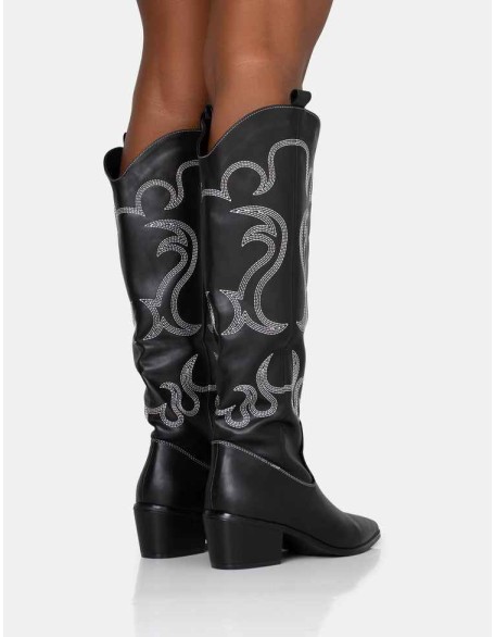 Cooper Black PU Western Embroidered Knee High Cowboy Boot