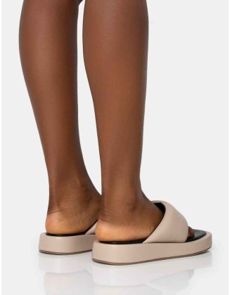 Vacay Nude Contrast Padded Square Toe Flip Flop Sandals