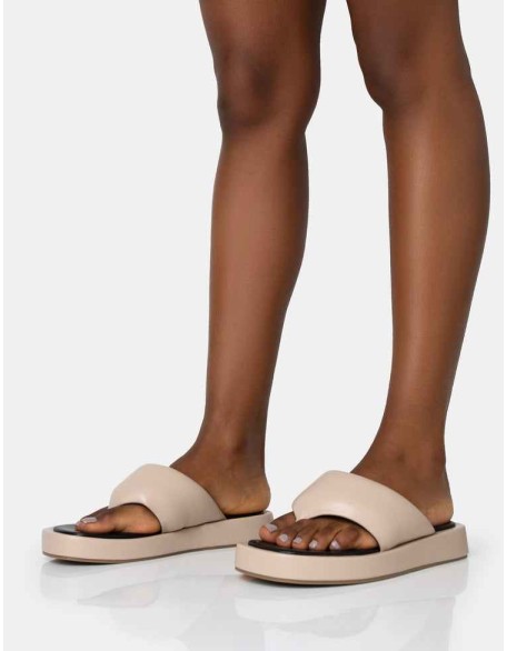 Vacay Nude Contrast Padded Square Toe Flip Flop Sandals