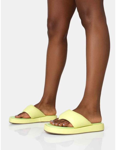 Vacay Lime Contrast Padded Square Toe Flip Flop Sandals