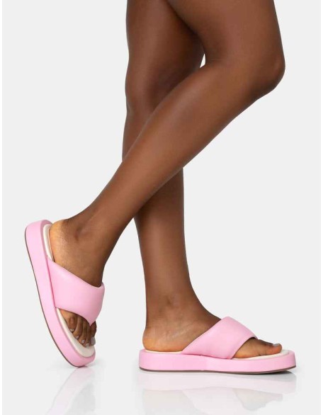 Vacay Pink Contrast Padded Square Toe Flip Flop Sandals