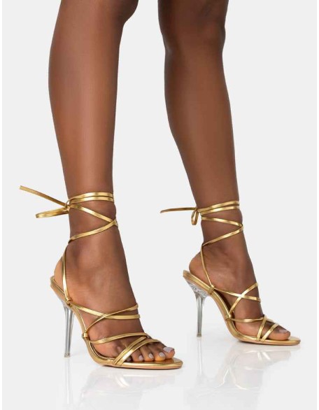 Nobu Gold Lace Up Round Toe Perspex Stiletto Heels