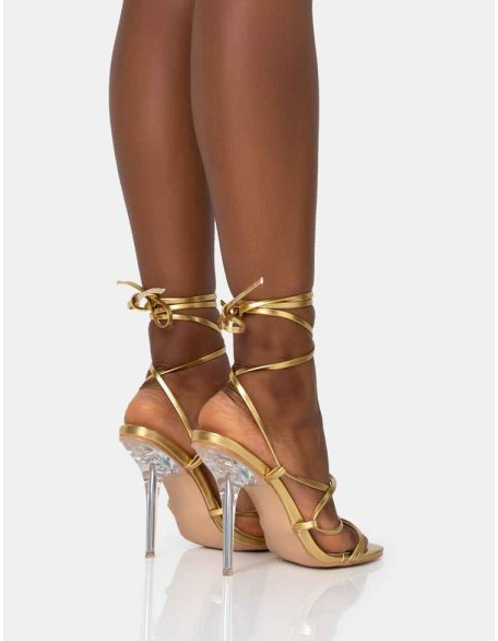 Nobu Gold Lace Up Round Toe Perspex Stiletto Heels