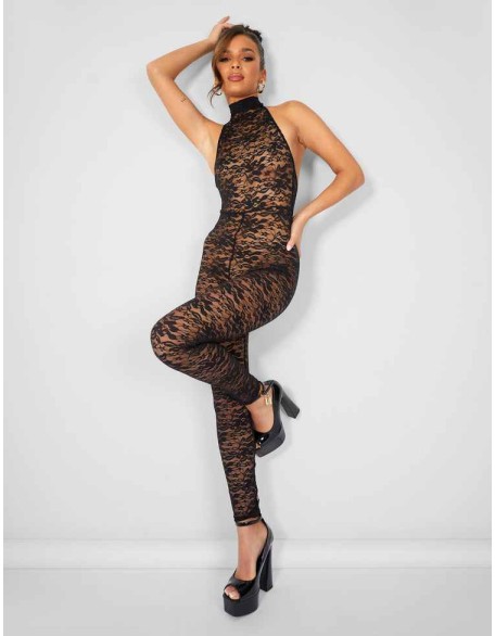 Second Skin Lace High Neck Jumpsuit Black