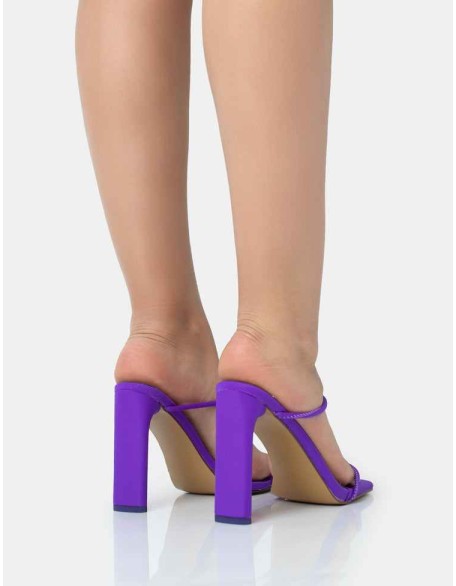 True Purple Nylon Strappy Barely There Square Toe Flat Block Heels