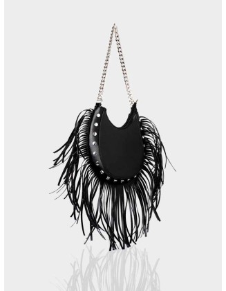 The Western Black Pu Tassle Shoulder Bag
