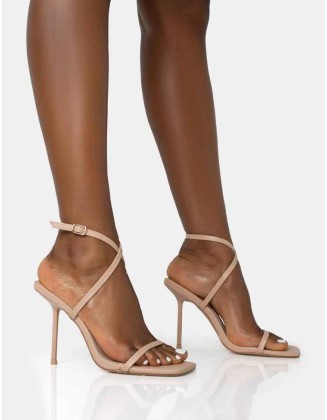 Amy Nude Strappy Barely There Square Toe Stiletto Heels