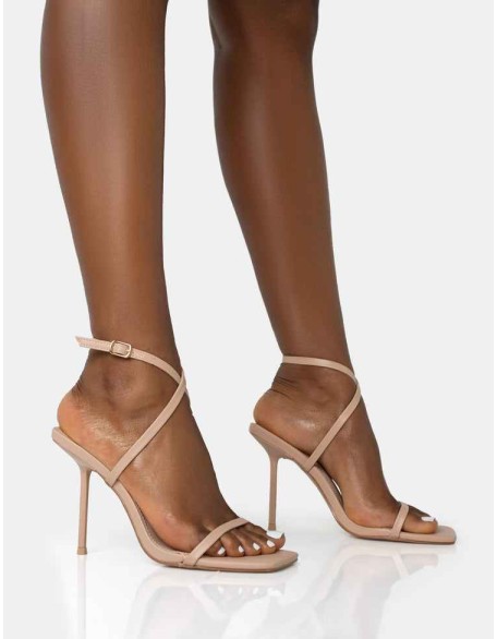 Amy Nude Strappy Barely There Square Toe Stiletto Heels