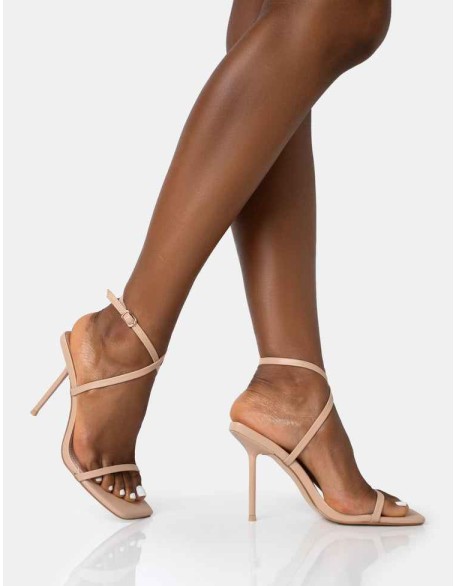 Amy Nude Strappy Barely There Square Toe Stiletto Heels
