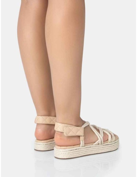 Duffy Wide Fit Ecru Rope Flat Dad Sandals