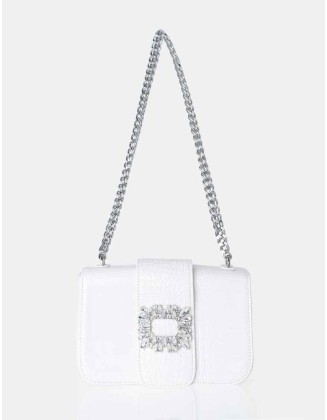The Darcy White Croc Shoulder Bag