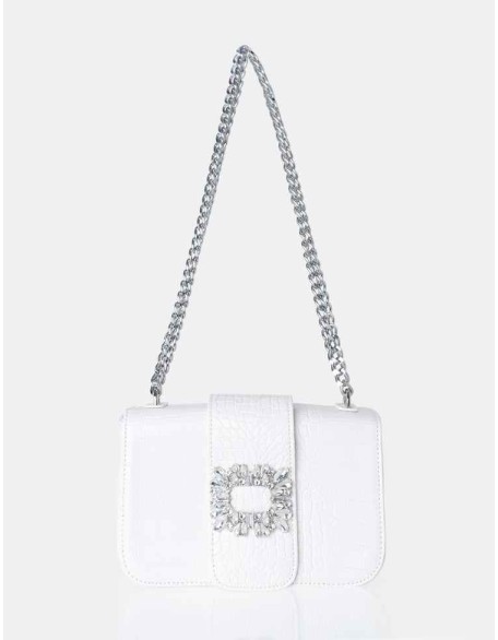 The Darcy White Croc Shoulder Bag