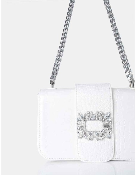 The Darcy White Croc Shoulder Bag