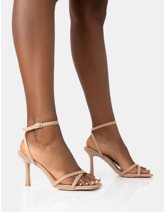 Erin Camel Nylon Barely There Square Toe Mid Heels