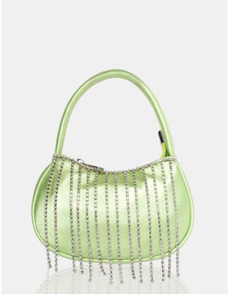 The Sia Soft Green Satin Diamante Trim Mini Bag