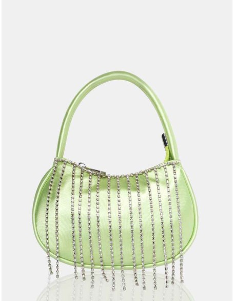 The Sia Soft Green Satin Diamante Trim Mini Bag