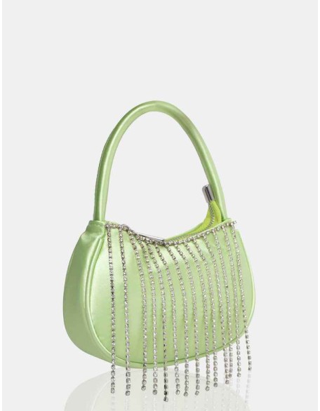 The Sia Soft Green Satin Diamante Trim Mini Bag