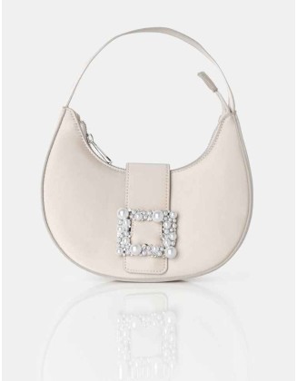 The Pearl Champagne Satin Pearled Buckle Mini Bag