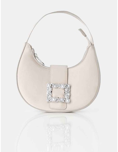 The Pearl Champagne Satin Pearled Buckle Mini Bag